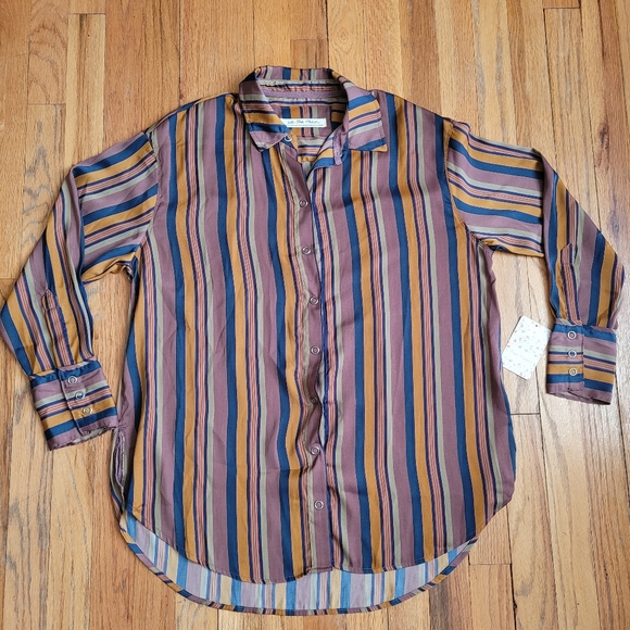Free people We The Free All Smiles Striped Shirt Multocolor Size XS Oversized - Picture 15 of 15